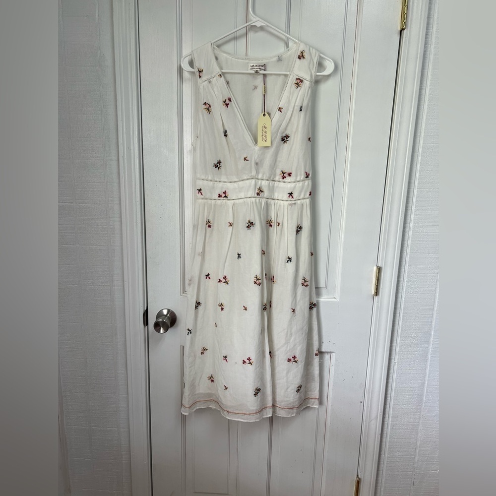 Max Studio Cream Midi Dress with Multicolor Floral Embroidery